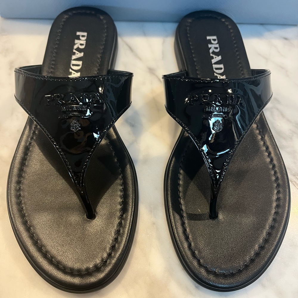 Prada Black Patent Leather Sandals Sleek Minimalist Design